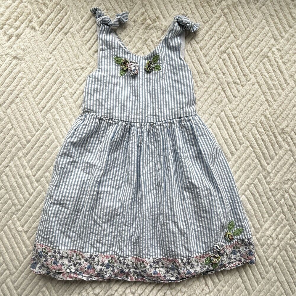 Rachel Ashwell Size 6 Blue Seersucker Floral Tie Strap Cottagecore Dress